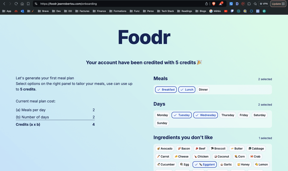 User onboarding page