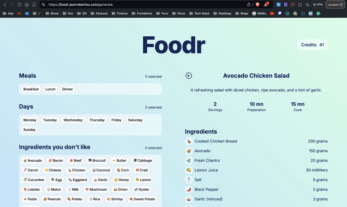 Recipe details page