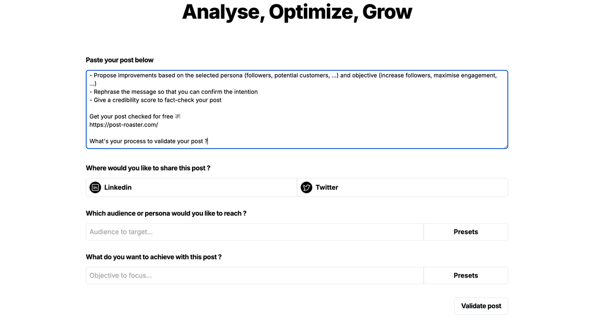 Paste post content to analyze